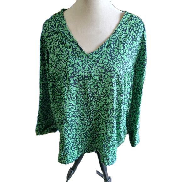 J. JILL GREEN LEAF Floral Pullover BLOUSE SHIRT TOP WOMEN'S XL Petite - Picture 1 of 8